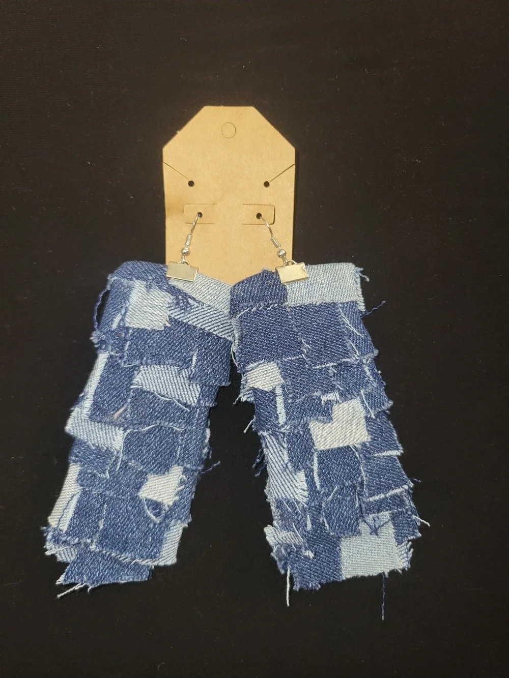 Handmade Patchwork Denim Statement Dangle Earrings